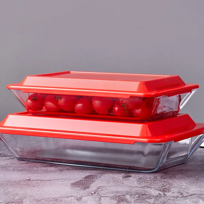 Wholesale Microwave oven thick heating glass baked rice tray fish tray glass baking tray with lid