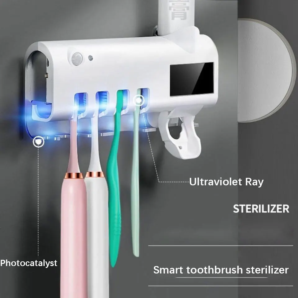 Smart Sensor Ultraviolet toothbrush sterilizer punch-free wall-mounted disinfection shelf toothbrush holder
