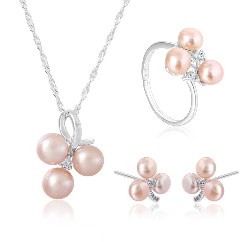 Sterling Silver 925 Necklace Set for Women Simple Freshwater Pearl Jewelry Wholesale Wedding Jewelry Sets Necklace