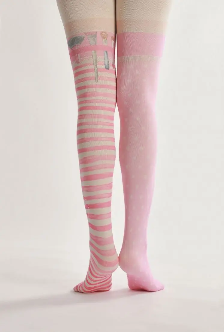 Striped printed pantyhose Mandarin duck asymmetric two-dimensional cable knitted tights fashion nylon stockings