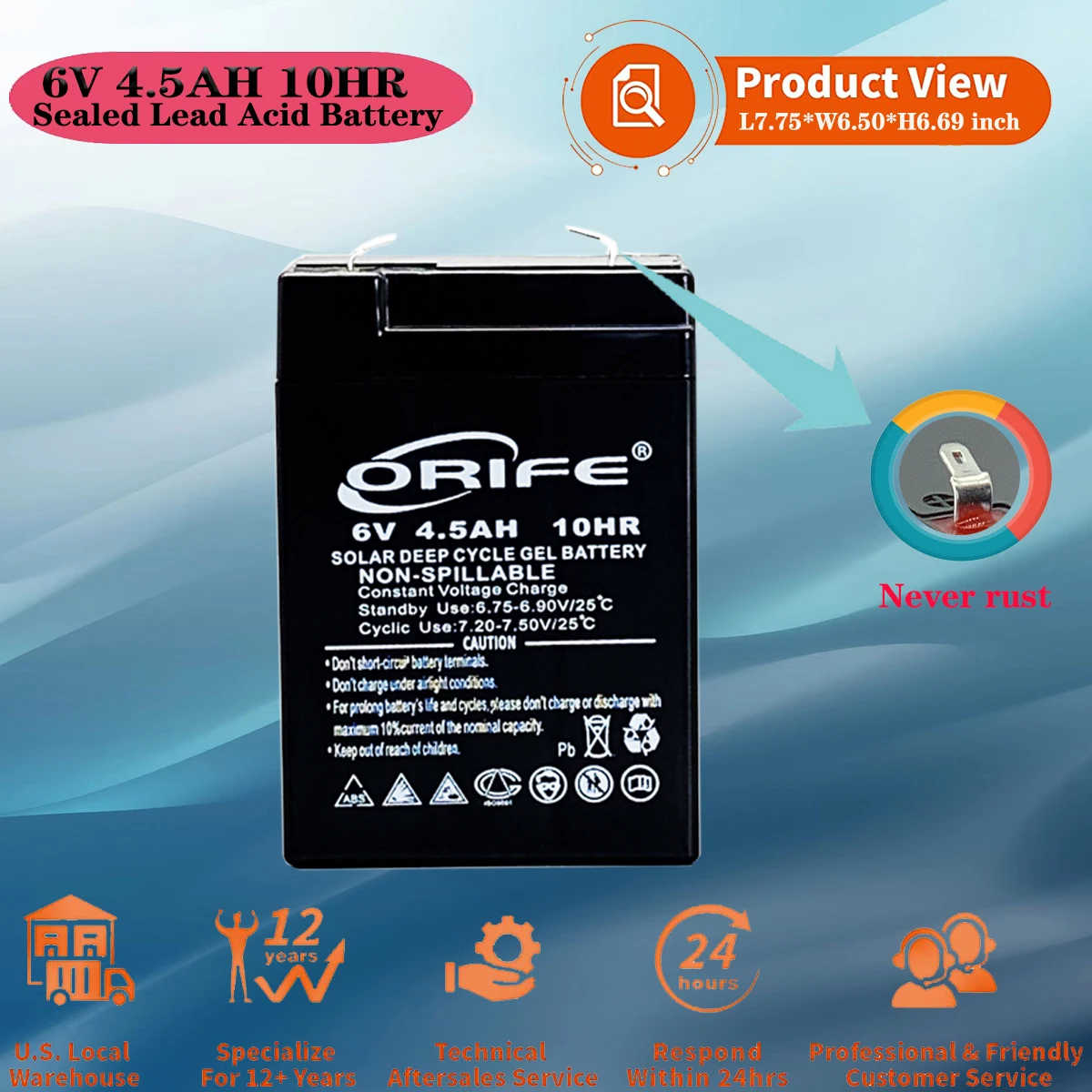 ORIFE custom factory delivery OEM rechargeable sealed lead acid 6v 4.5ah battery