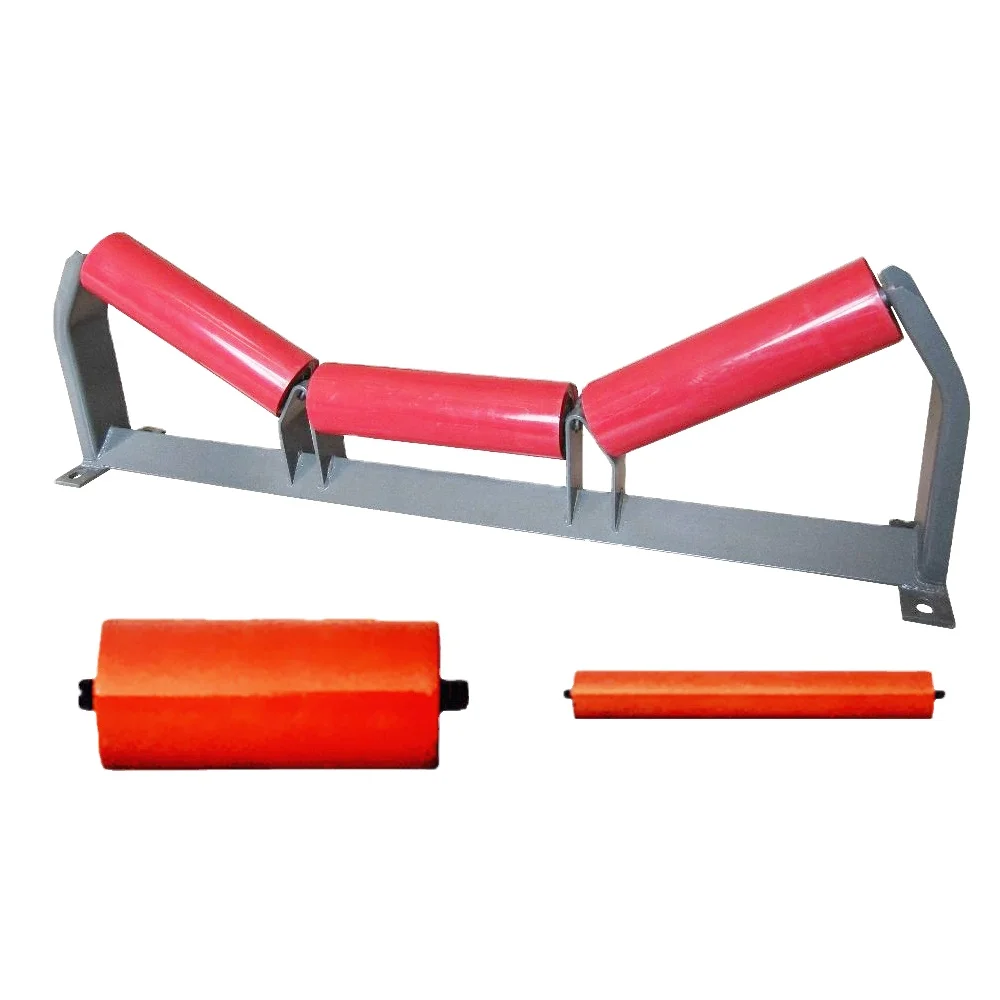 Heavy Industry Belt Conveyor Carrier Roller Rubber Mining Belt Conveyor Trough Roller Idler For Sale