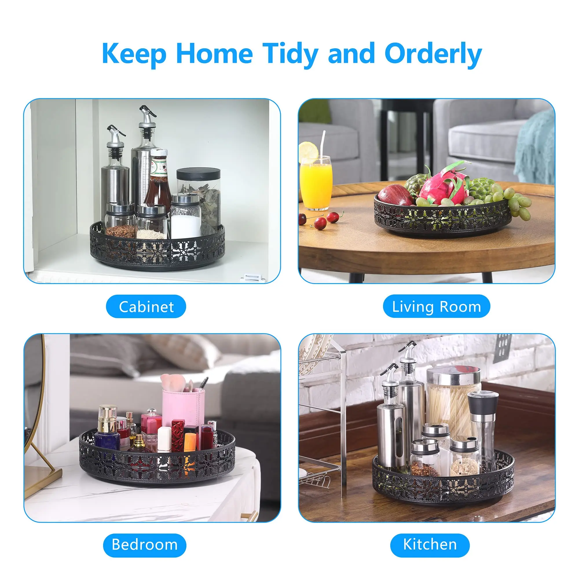 6 10 in Lazy large black Susan revolving Turntable Metal Rotating Spice Rack Organizer Rotatable storage rack Tray for Cabinet