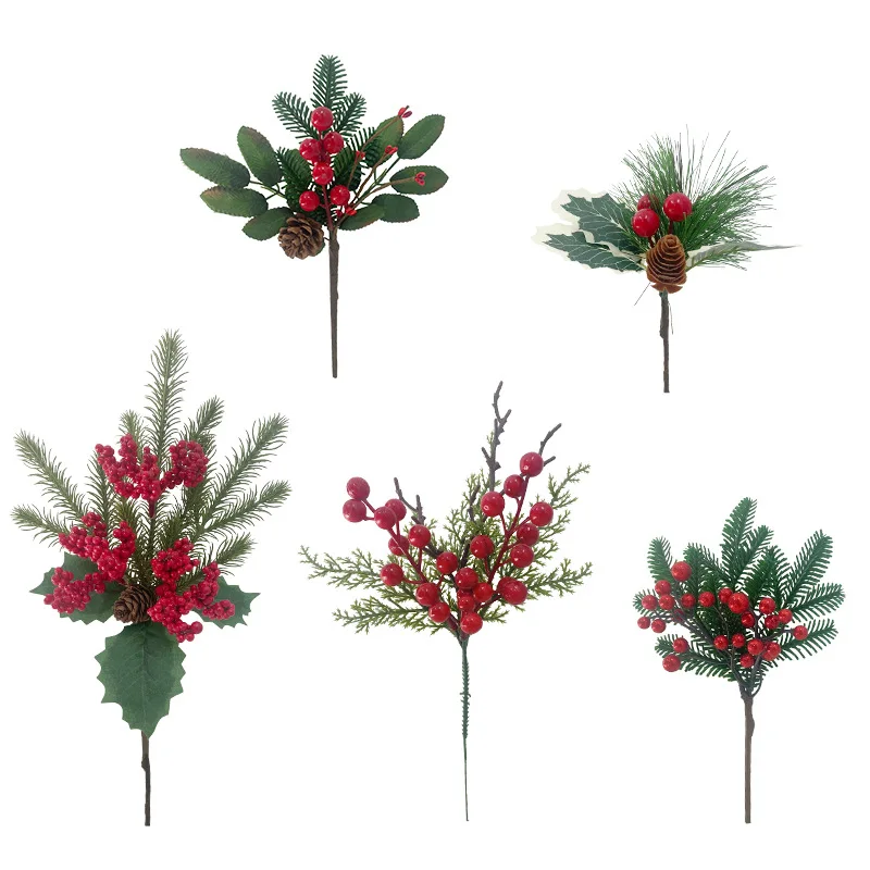 Christmas Decor Branch Greenery Red Berry Artificial Cypress Pine Branches Winter Decor Wreath Teardrop Swag with Red Berry