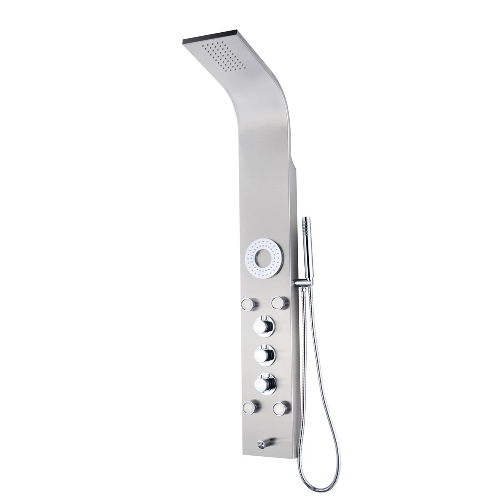 Vaguel Brushed Shower Thermostatic Panel Column 304 Stainless Steel Waterfall Spa Jets LED Smart Shower Bathroom