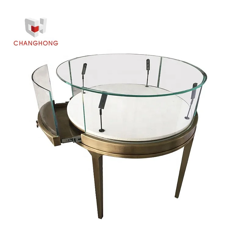 fashion display case jewelry round glass jewelry display cabinet showcase with lock and jewelry store fixtures