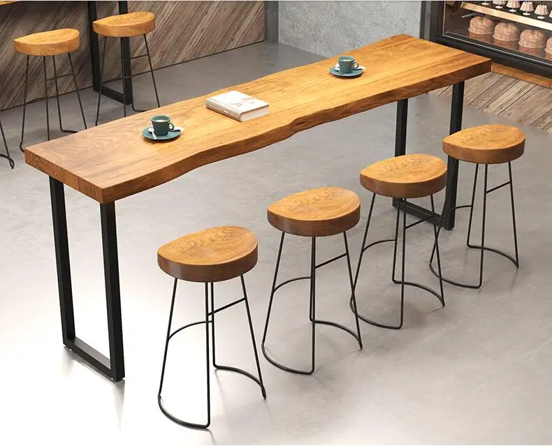 Hot Sale China Simple bar table and chair combination of modern simple iron art solid wood living room bar casual high table