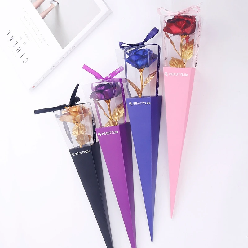 Подарок на день матери, оптовая продажа, длинный стебель, свадебное украшение, искусственный цветок, подарок на день Святого Валентина, розовое золото 24 К, фольга из розового золота 24 к