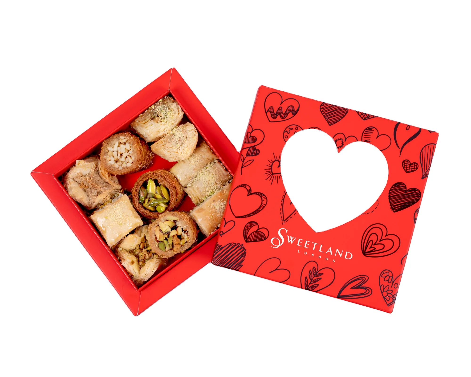 Small Date Fruit Packaging Gift Sweet Box Red Assorted Empty Baklava Box With Heart Shaped Window
