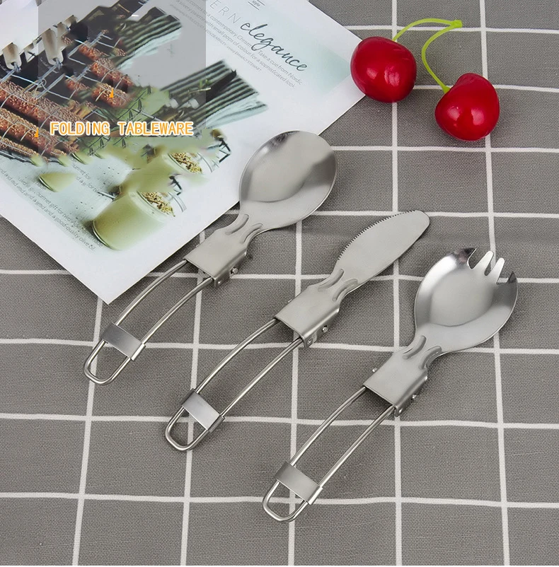 Foldable Portable Food Grade 304 Stainless Steel Folding Cutlery Set with Spoon Fork Knife Dinner Flatware