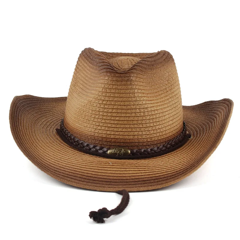 FF1206 Summer Straw Floppy Fedora Beach Sun Hat Wholesales Western Straw Cowboy Cowgirl Hat for Women Men