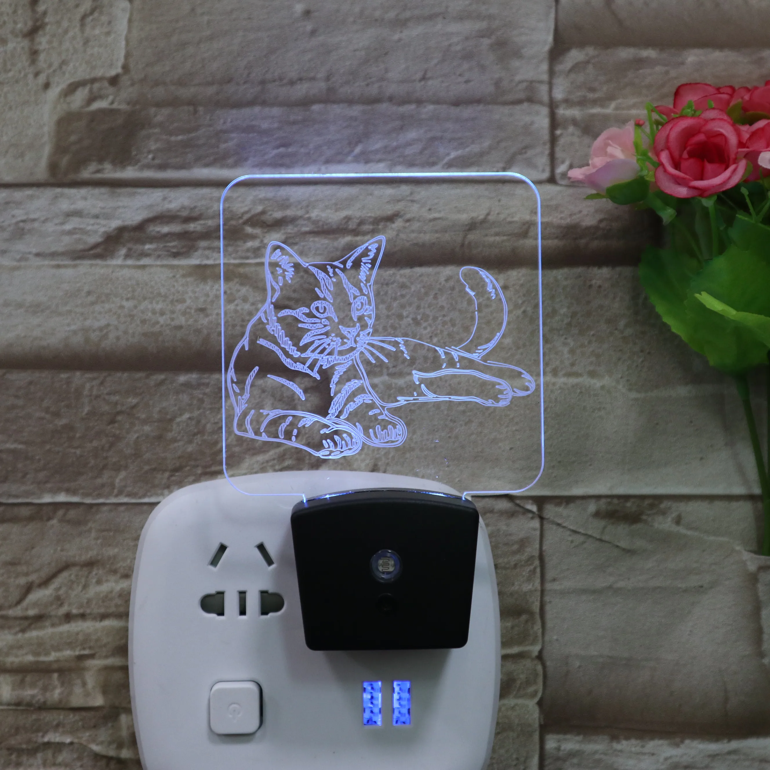 Cute cats animal shape dusk lamp light motion sensor acrylic lamp 3d led kids sleeping night light 7colors flashing lamp