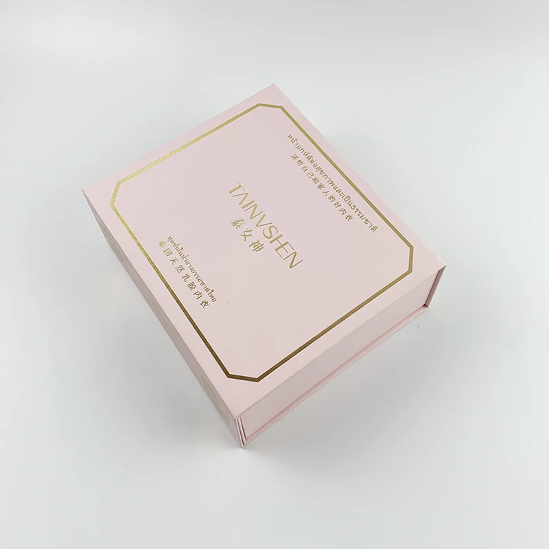 custom logo luxury pink magnetic closure folding flat pack cardboard paper storage gift box packaging bikini bra package box