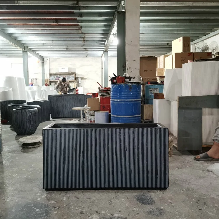 Factory direct sale light weight outdoor grey sandstone scratch cuboid fiberglass clay pot garden planter