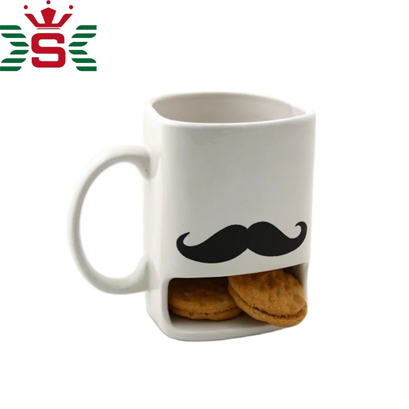 Pure white logo printed panda ceramic mug cookie holder cookie coffee mug