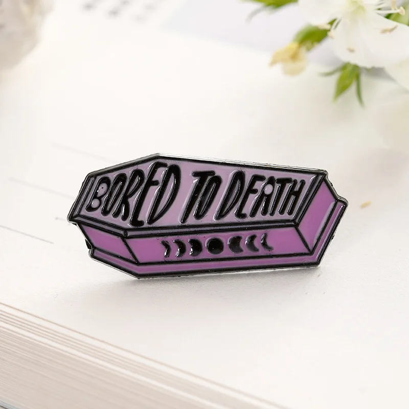 Personalized custom design punk style pink letter coffin metal enamel pin