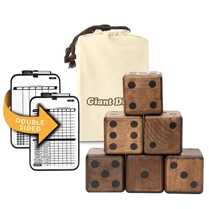 Large Dice Game Big Wooden Yard Dice Set with Bag Outdoor Games Kids Great Lawn and Family Game
