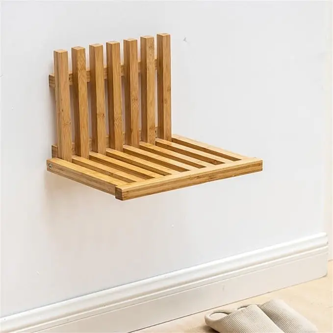 Addreen Multifunctional Custom Wall-Mounted Bamboo wood Folding Stool Chair Natural Bamboo Shoe Stool