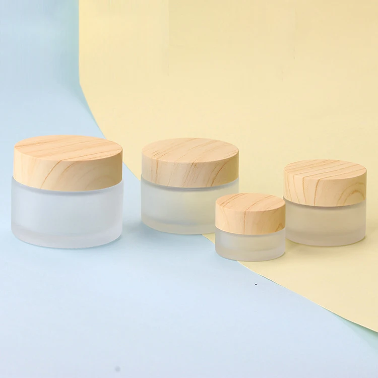 Eco Friendly Frosted Face Cream Container Cream Jar Lid Glass Bottle OEM Household Custom Glossy or Matte Glass with Bamboo