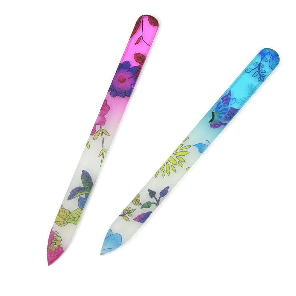 Glass Nail File Nail Shiner with Box Multicolor Flower Crystal Polishing Files Professional Manicure Nail Art Accessories
