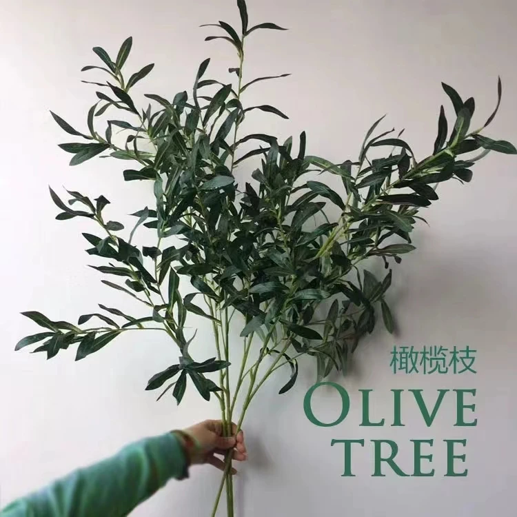 Hot Sale factory supply artificial 90cm single stem fabric olive leaf for decoration