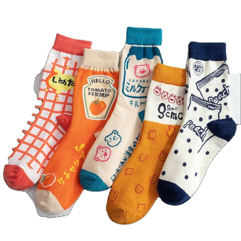 Socks female Korean spring and summer tube socks Harajuku style ins tassel cute Korean Japanese cartoon illustration student soc