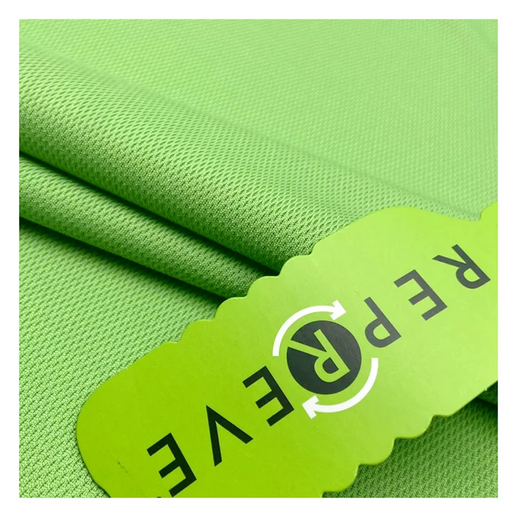 Eco friendly bird eye 100% recycled polyester knitted custom green eyelet mesh sports fabric for sportswear