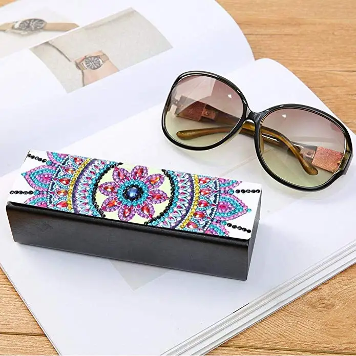 DIY Sunglass Storage Box Diamond Painting Leather eyeglass Case beads drilled  Sunglasses Holder