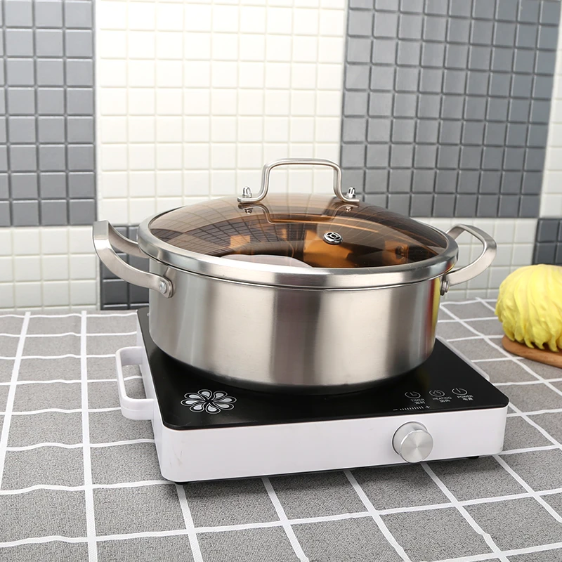 Factory Wholesale Commercial 6.5Qt Big Non Stick Stock Bottom Pot Hot Pot Soup wok with Brown Glass Lid