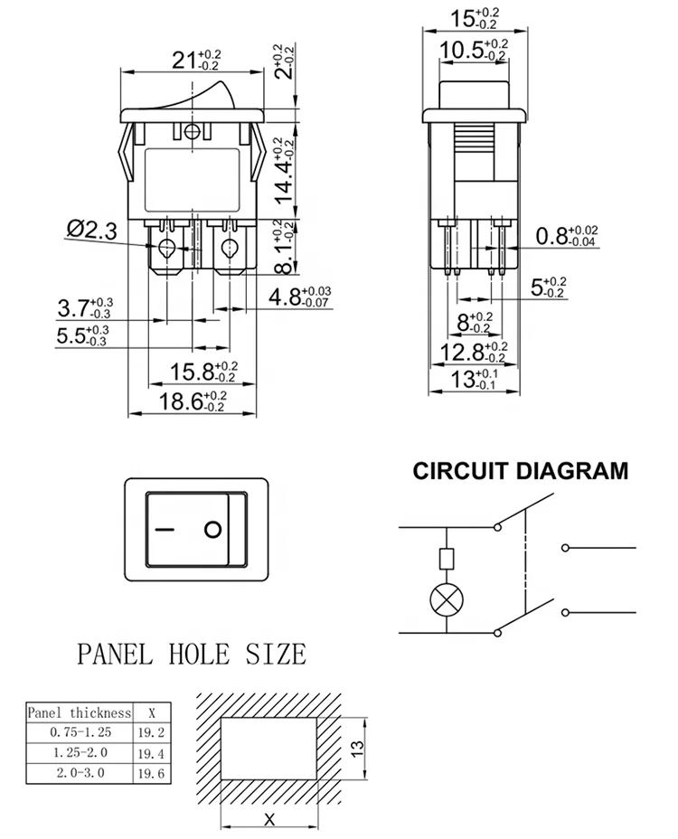 JEC JS-626PAL-Q-GB-3H  4pins square green red black  rocker switch  on off 10A 125V