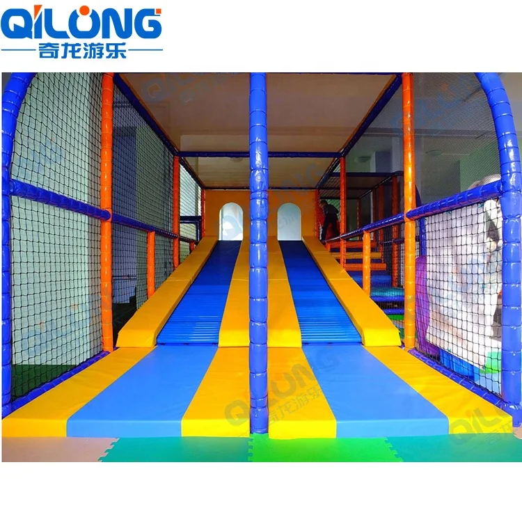 Indoor Playground Equipment With Big Slides Straight Slide And Zip Line