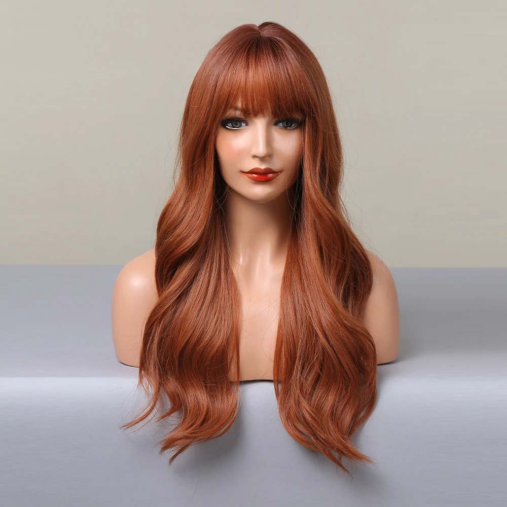 Ready to Wear Natural Long Wavy Silky Soft Red Brown Wig in Istanbul With Fringe