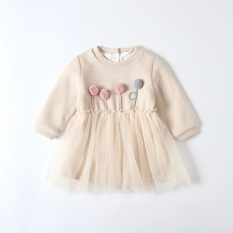 
design long sleeve autumn winter little girls dress Button-Up Yoke Dress 