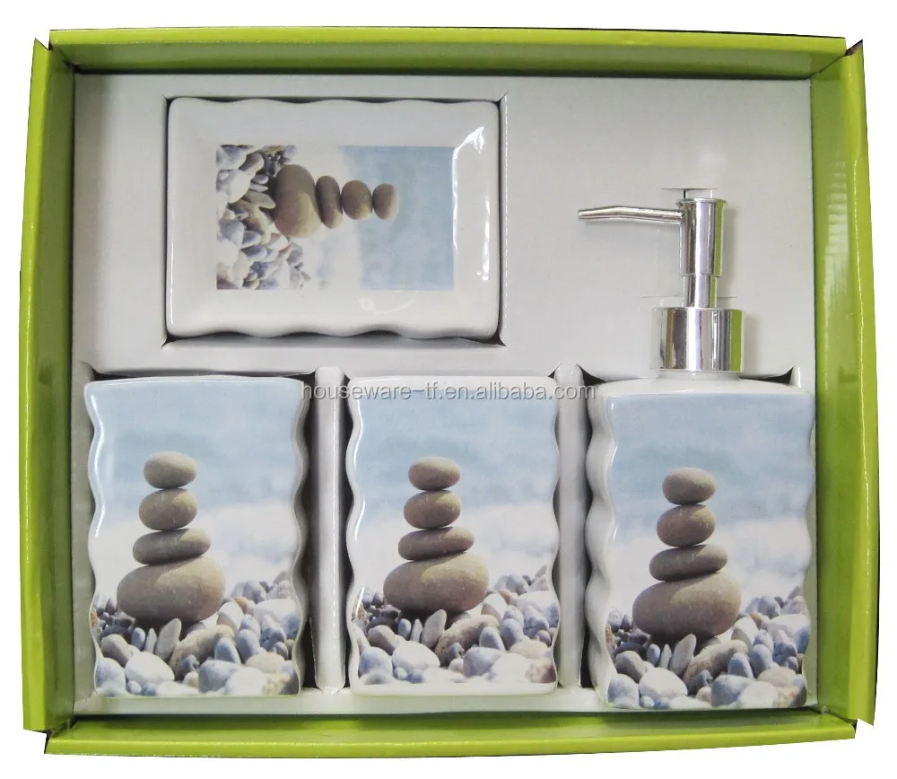 Amazing Household  Printing Ceramic bath set of 4  Popular Ceramic Bath Accessories Pack of 4