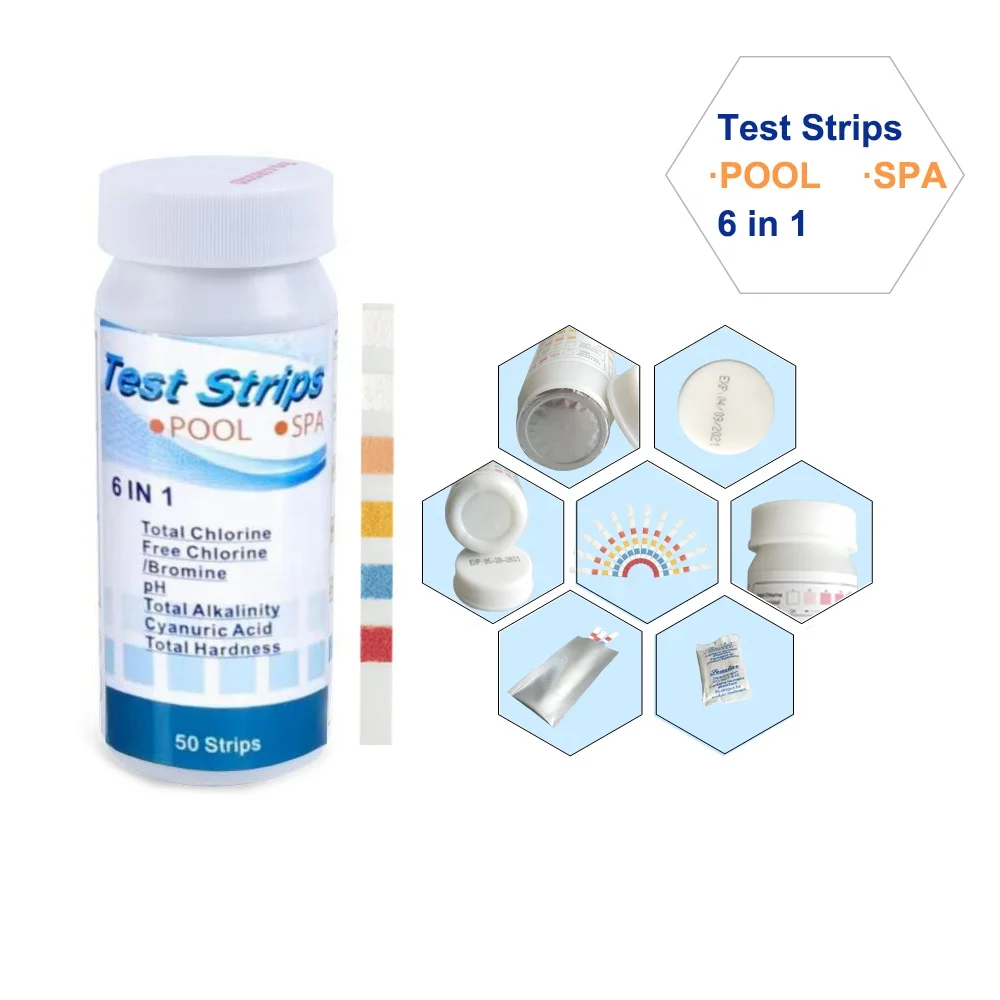 6-Way Swimming Pool Test strips Water Chlorine Test Strips Kit - 50 Tests