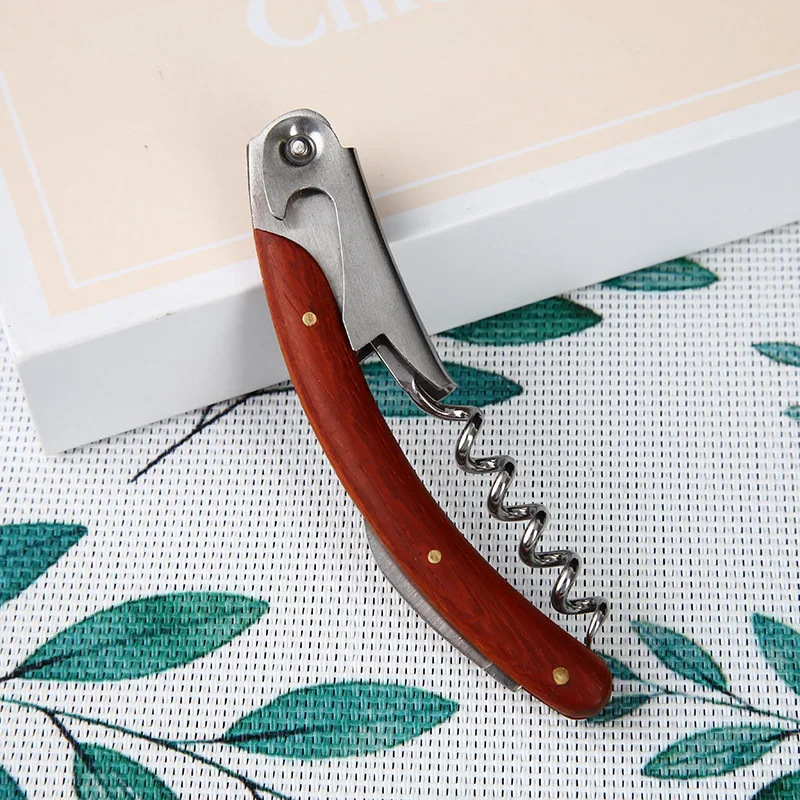 Professional 4 In 1 Wood Bamboo Beer Wine Sommelier Corkscrew With Foil Cutter