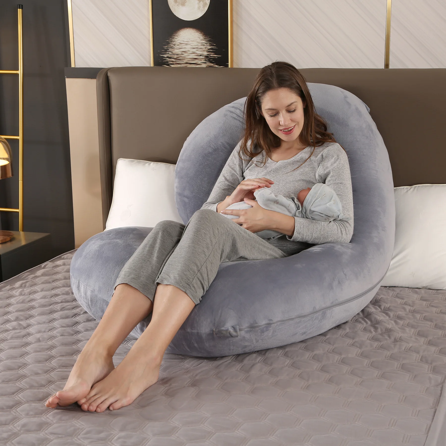 Soft Velvet Cover Pregnancy Maternity Pillows C Shape Full Body Support For Back Belly For Pregnant Women