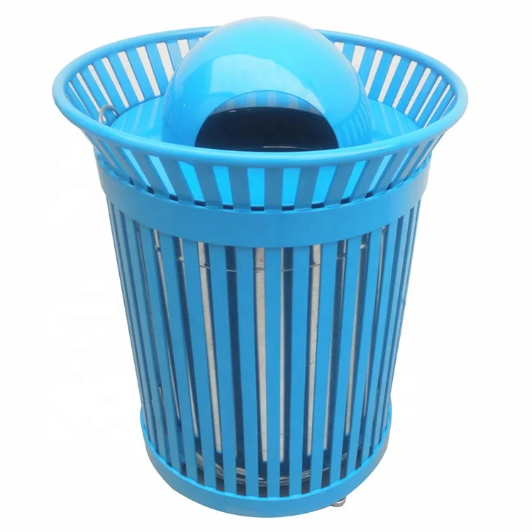 Weather resistant antirust steel outdoor street park litter bin trash can garbage waste bin trash receptacle with dome top