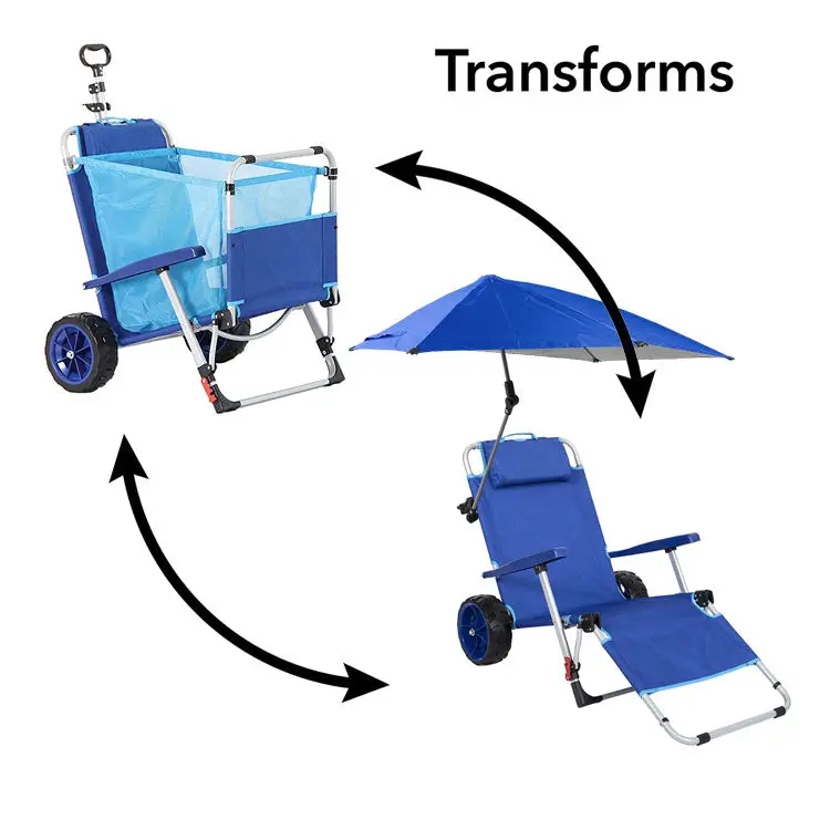 OEM Beach Chairs Foldable Beach Chairs Metal Iron Modern with Cart Integrated Wagon Pull Cart Combination Chair Lounge 2 in 1