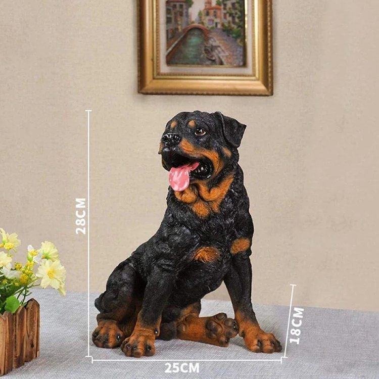 Realistic animal figurine simulation dog decoration resin rottweiler statues, life sized dog sculpture%