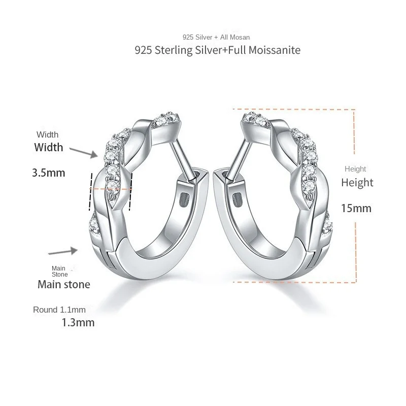 Fashion jewelry cross-twist Wall earrings 925 Sterling Silver 18k Gold plated Pass Diamond Test Moissanite Hoop Earrings