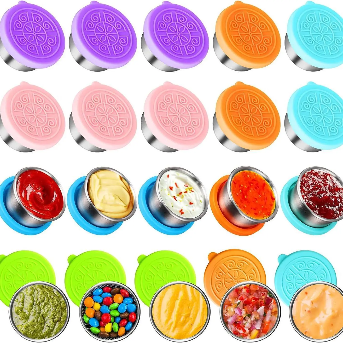 Wholesale 40ml Reusable Small Stainless Steel Salad Dressing Container Box with Silicone Lid