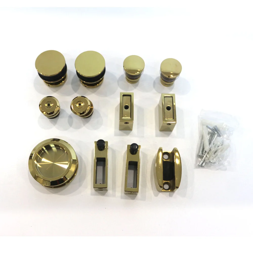 NCYINOX brushed brass gold bathroom sliding shower room glass door fitting hardware system kits accessories
