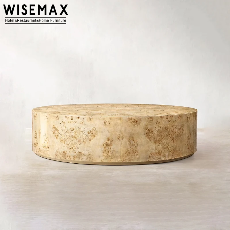 WISEMAX FURNITURE Burl Wood Table Round Large Size Hotel Lobby Sofas Center Set Muebles De Sala Modern Tea