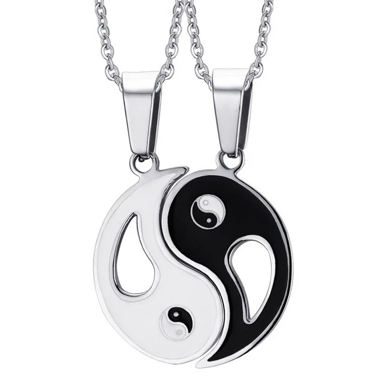 Wholesale Chinese Couple Love Fashion Pendant Black and White Ying Yang Stainless Steel Necklace