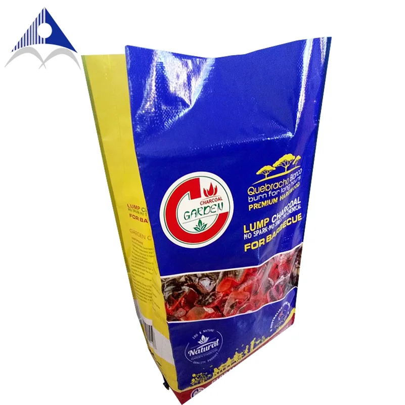 laminated pp woven packing bags for bbq charcoal firewood hardwood lump charcoal briquettes 25kg bag