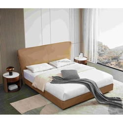 Leather modern simple wooden house full size bed frame king size bed luxurious double bed furniture set