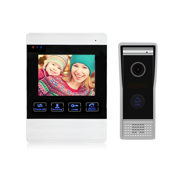 Video Intercom System Waterproof Touch Button 4.3 Inch 4 Wire Video Doorphone Intercom System For Villa