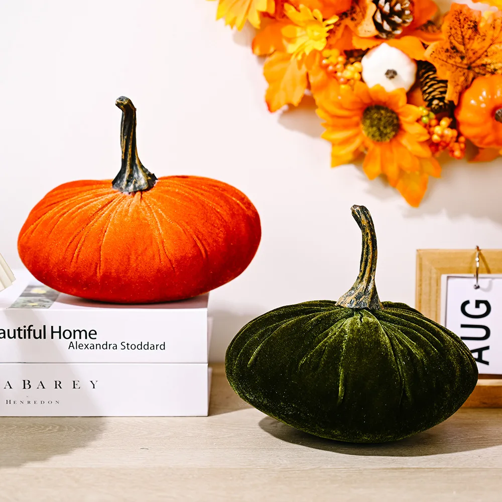 Fall Harvest Thanksgiving Day Gold Velvet Fabric Pumpkin For Home Furnishings Scene Decoration Standing Plush Pumpkin