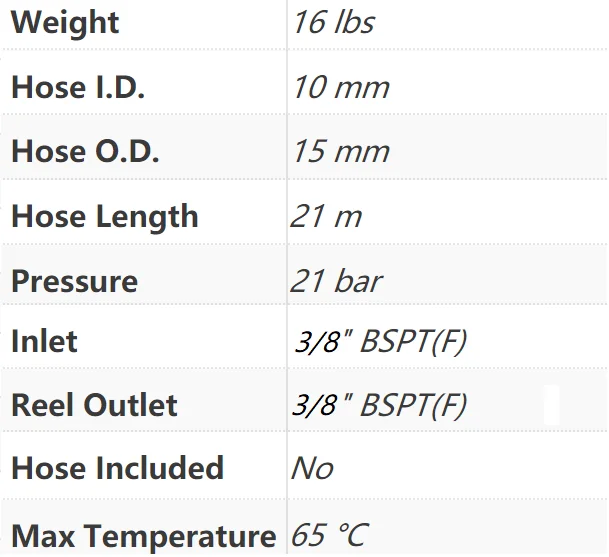 
LC607 OLS-S70 - 3/8 HOSE OF 21m 300psi Stainless Steel Hose Reel---REELCRAFT 